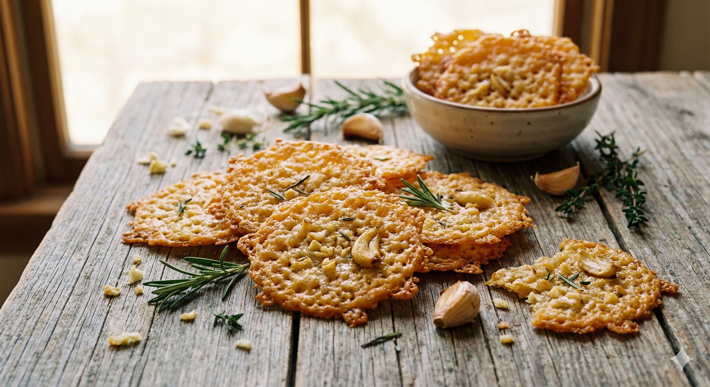 Crunchy Keto Cheese Crisps - Garlic Parmesan